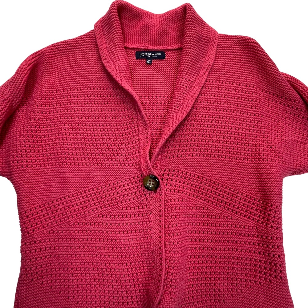 Jones New York Cardigan Women PM Pink Cotton Shawl Chunky Knit Sweater Lagenlook